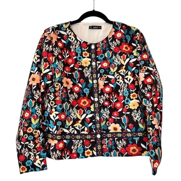 SHEIN Floral Snap Front Jacket Womens XL - Picture 1 of 7